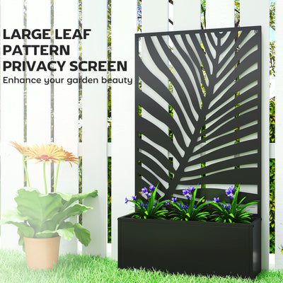 Outsunny Metal Garden Bed for Garden with Trellis, Wall Mounted or Freestanding Raised Planter with Privacy Screen 