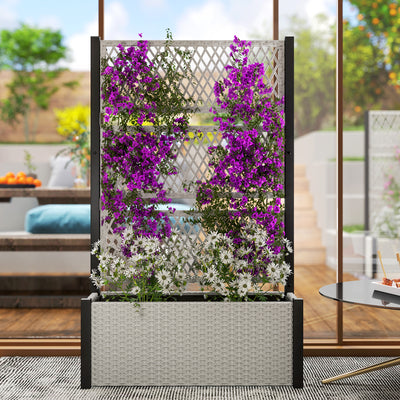 Outsunny Garden Planter Box with Trellis, Liner for Climbing Plants, Vegetables, Flowers, 90 x 35 x 148 cm, Mixed-grey 