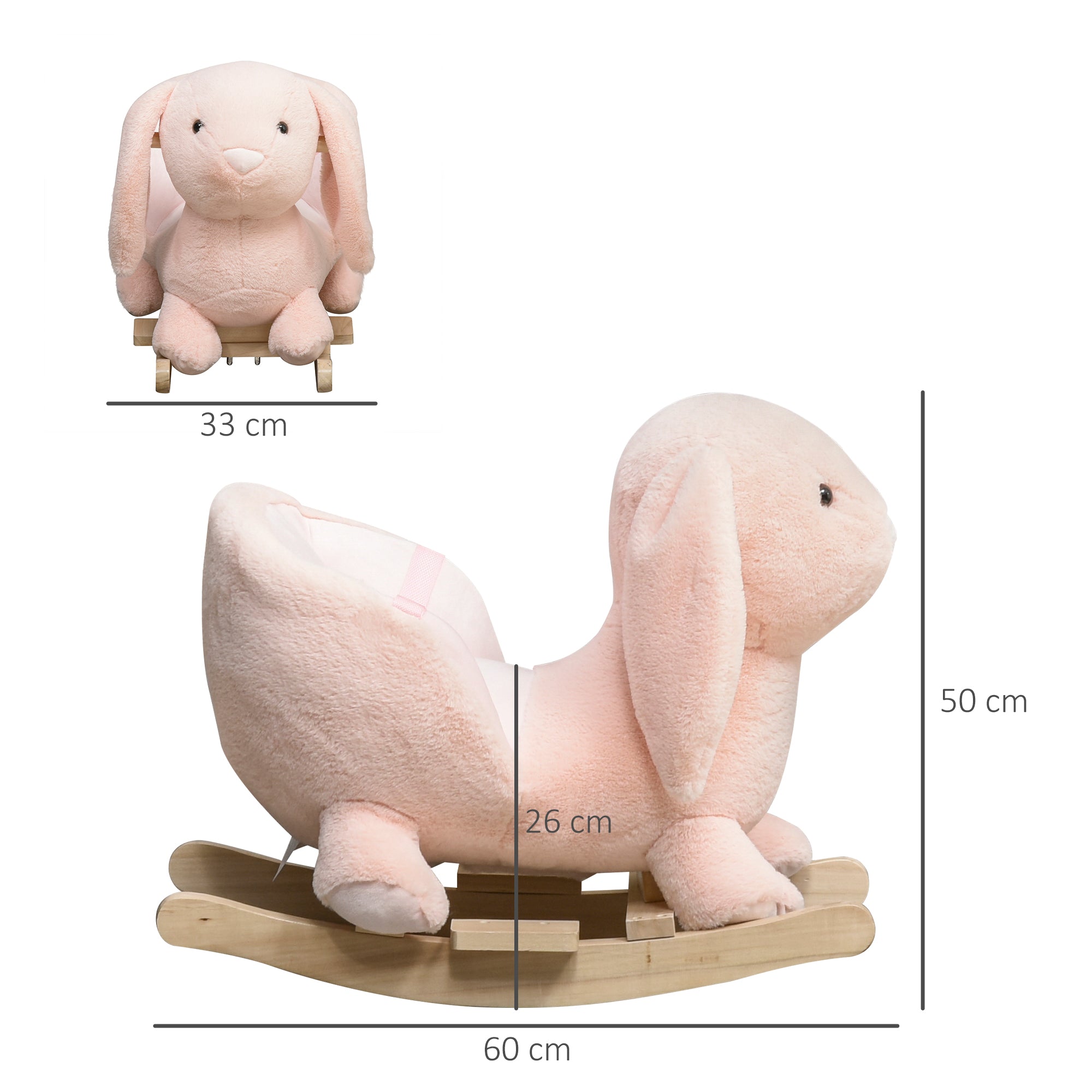 HOMCOM Kids Children Rocking Horse Plush Ride On Rabbit Seat w/ Sound Wood Base Seat Safety Belt Toddler Baby Toy Rocker Pink 18 - 36 Months 