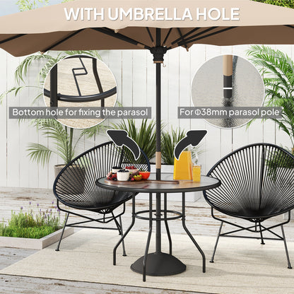 Outsunny Glass-Top Garden Table, with Parasol Hole - Black 