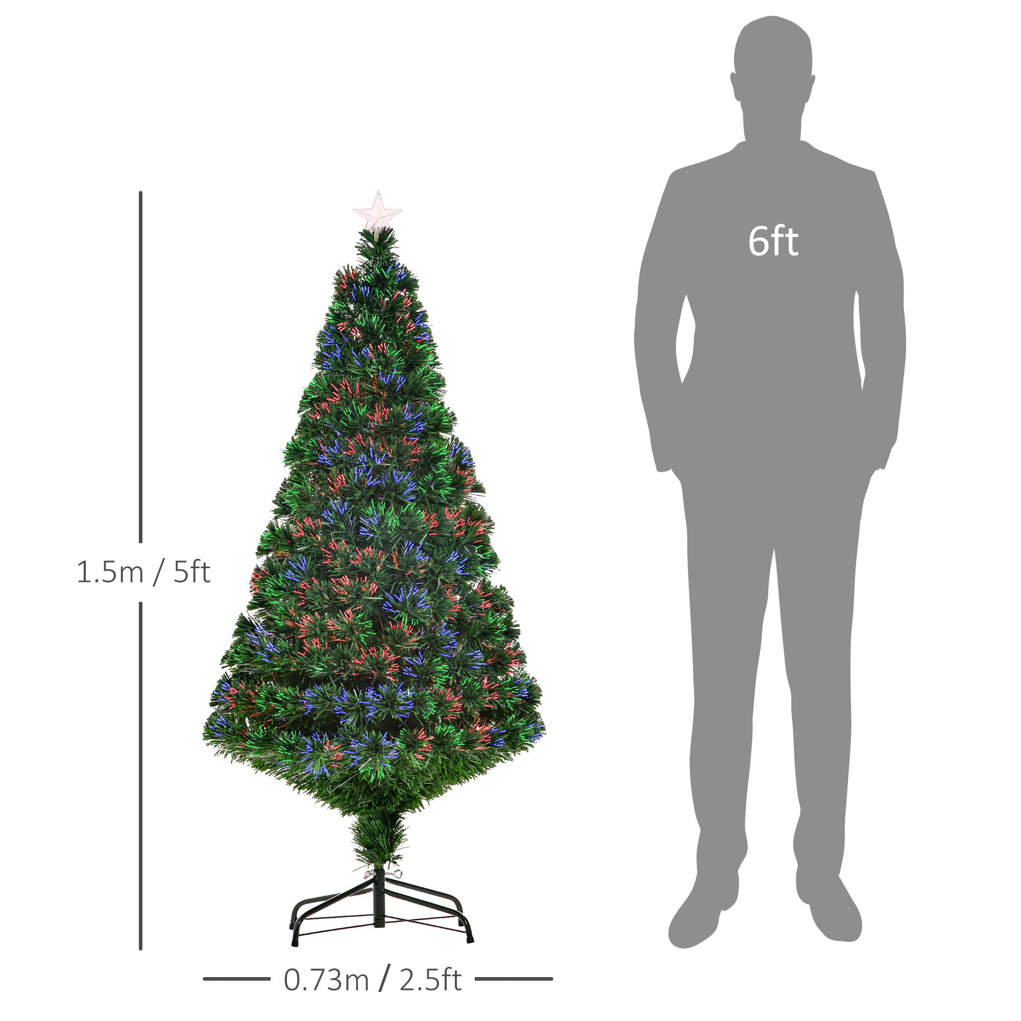 HOMCOM 5FT Pre-Lit Fibre Optic Artificial Christmas Tree Holiday Xmas Décor with Tree Topper Multi-Colour 