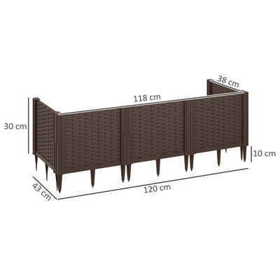 Outsunny Plastic Raised Garden Bed, Modular Planter Box Kit, Garden Fence Edging Border for Flowers, Vegetables, Herbs, Brown 