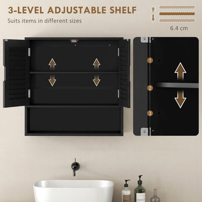 HOMCOM Bathroom Cabinet, Wall Mounted Storage Cabinet with Adjustable Shelves, 60 x 20 x 60 cm, Black 