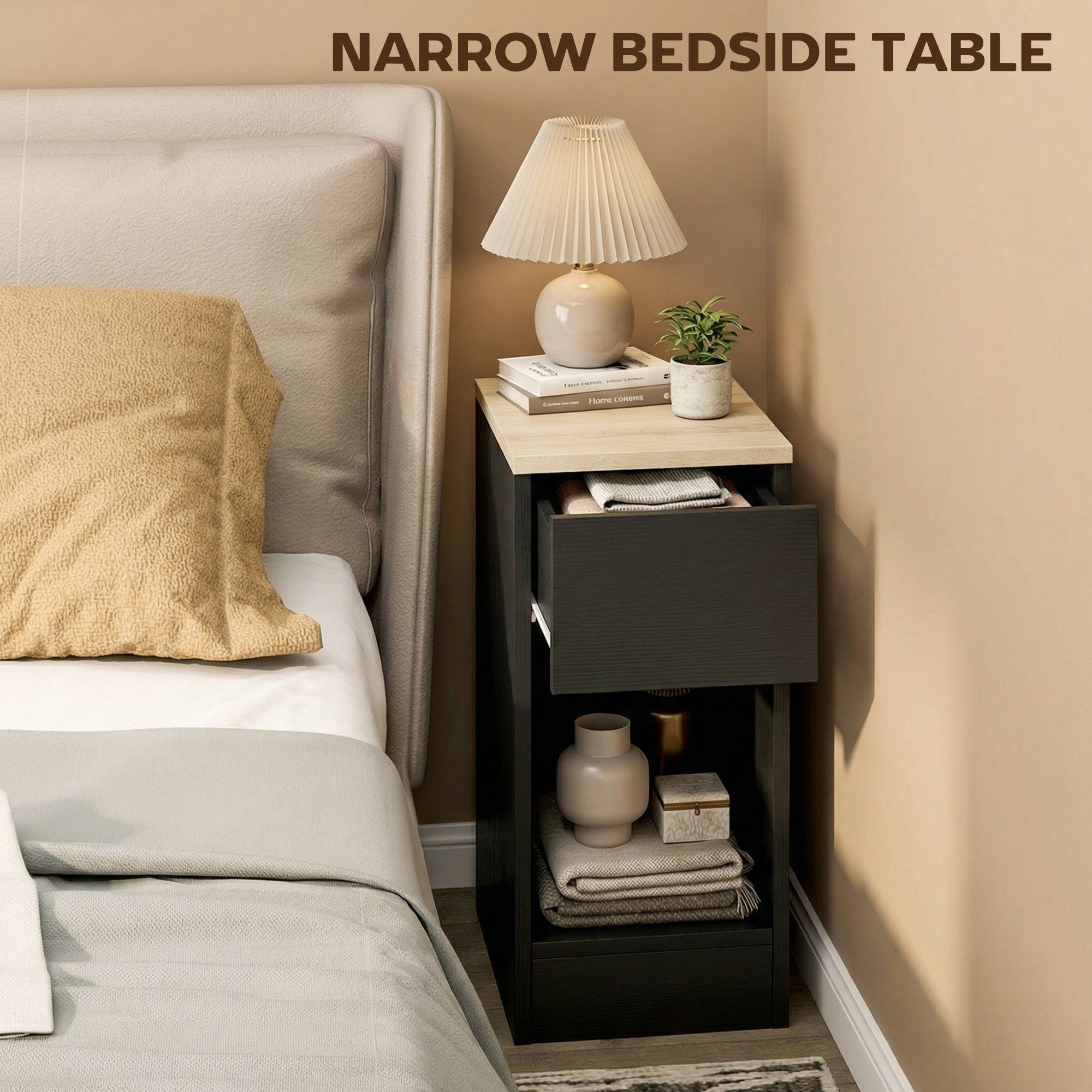 HOMCOM Set of Two Modern Storage Bedside Tables - Black 