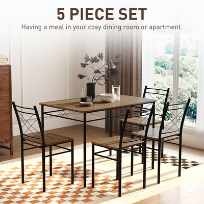 HOMCOM Modern Dining Table Set for 4, Space-Saving 5 Pieces Kitchen Table Set with Rectangle Table and Steel Frame, Oak 