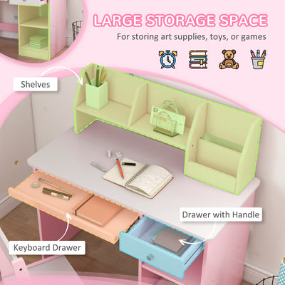 ZONEKIZ Two-Piece Kids Desk and Chair Set with Storage, for Ages 5-8 Years - Pink 