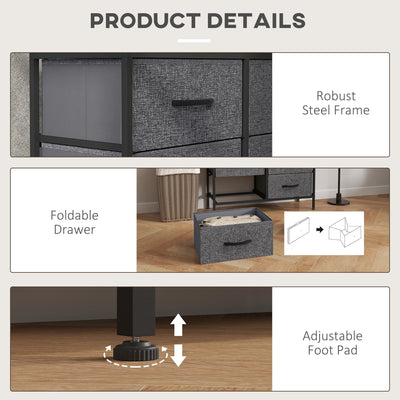HOMCOM Fabric Chest of Drawers, Storage Drawers, Industrial Bedroom Dresser with 8 Fabric Drawers, Steel Frame and Wooden Top for Nursery, Living Room, Hallway, Black 