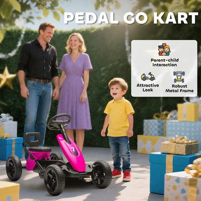AIYAPLAY Pedal Go Kart for Kids 2-5 Years, with Silent EVA Wheels, Metal Frame, Pink 