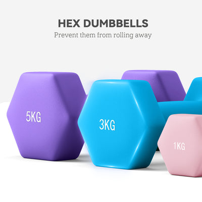SPORTNOW Dumbbells Set with Storage Rack, 2 x 1kg, 2 x 3kg, 2 x 5kg, Pink 