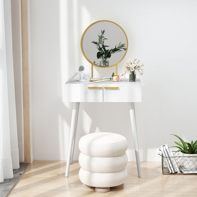 HOMCOM Dressing Table with Round Mirror - White 