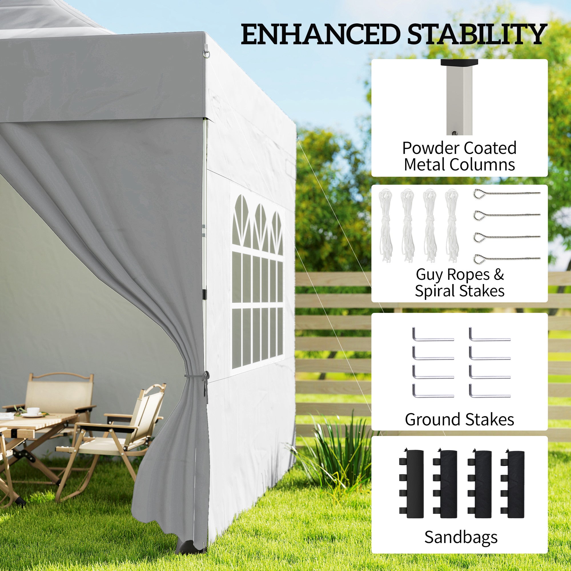 Outsunny 3 x 3 m Pop Up Gazebo with Sidewalls, UPF50+ Heavy Duty Garden Party Tent Marquee with Wheeled Carry Bag, Silver Grey 
