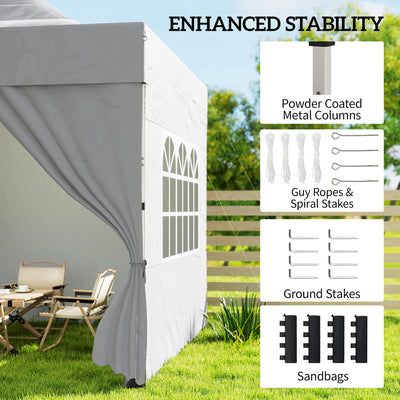 Outsunny 3 x 3 m Pop Up Gazebo with Sidewalls, UPF50+ Heavy Duty Garden Party Tent Marquee with Wheeled Carry Bag, Silver Grey 