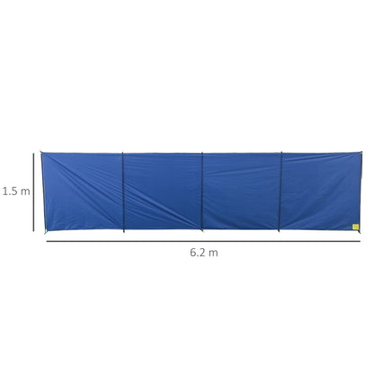 Outsunny Camping Windbreak, Foldable Portable Wind Blocker w/ Carry Bag and Steel Poles, Beach Sun Screen Shelter Privacy Wall, 620cm x 150cm 