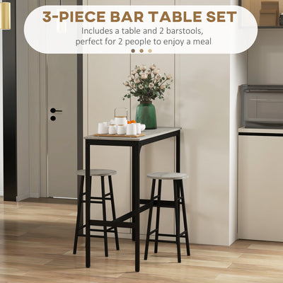 HOMCOM 3 Piece Bar Table Set with 2 Stools, Industrial Bar Table and Stool Set, Dining Table and Chair Set, Grey 
