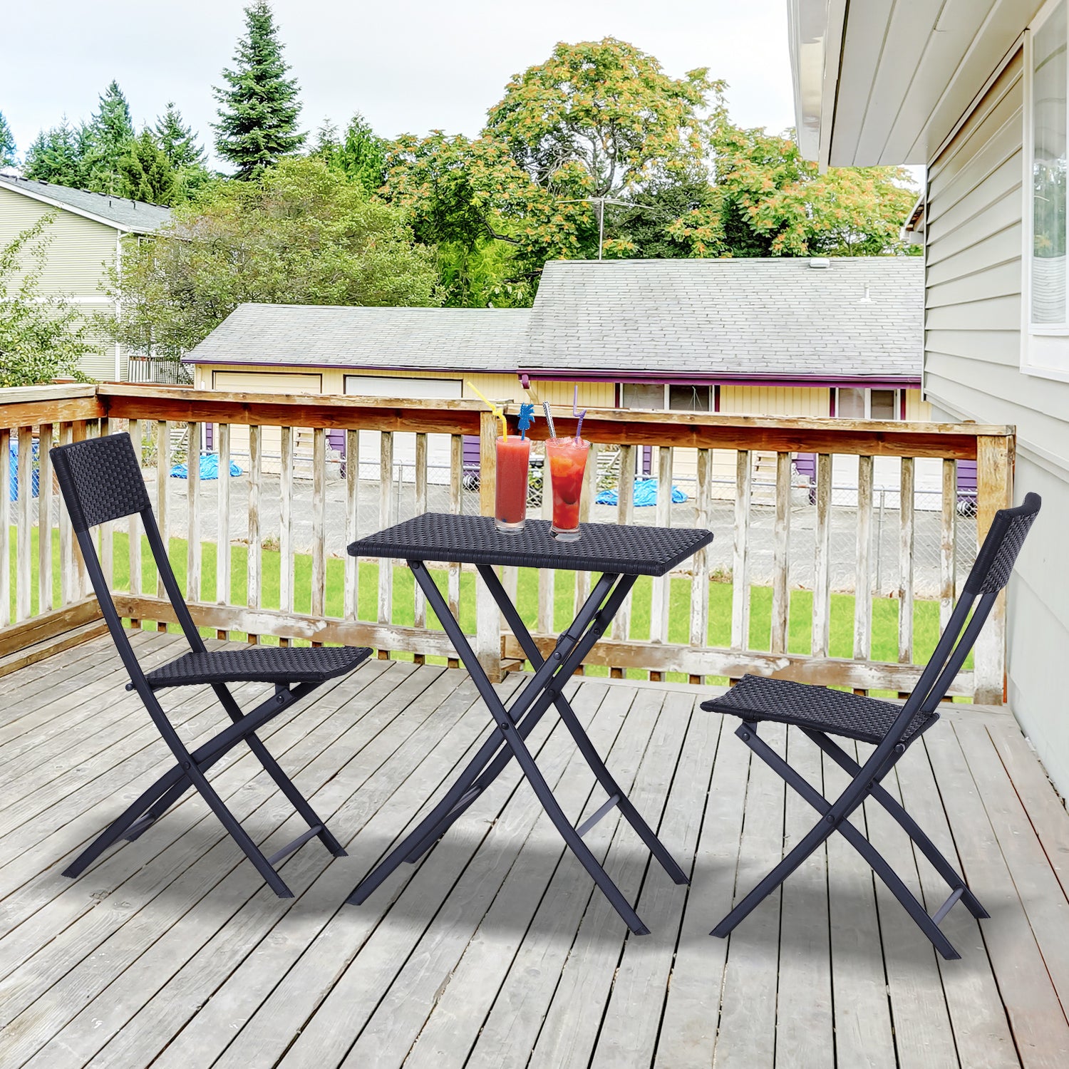 Outsunny 2-Seater Rattan Furniture Set-Black 