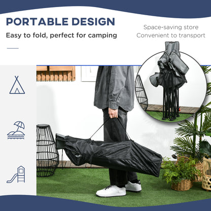 Outsunny Foldable Reclining Garden Chairs with Footrest and Adjustable Backrest, Portable Camping Chair with Headrest, Cup Holder, Side Pocketand Carry Bag for Outdoor, Grey 