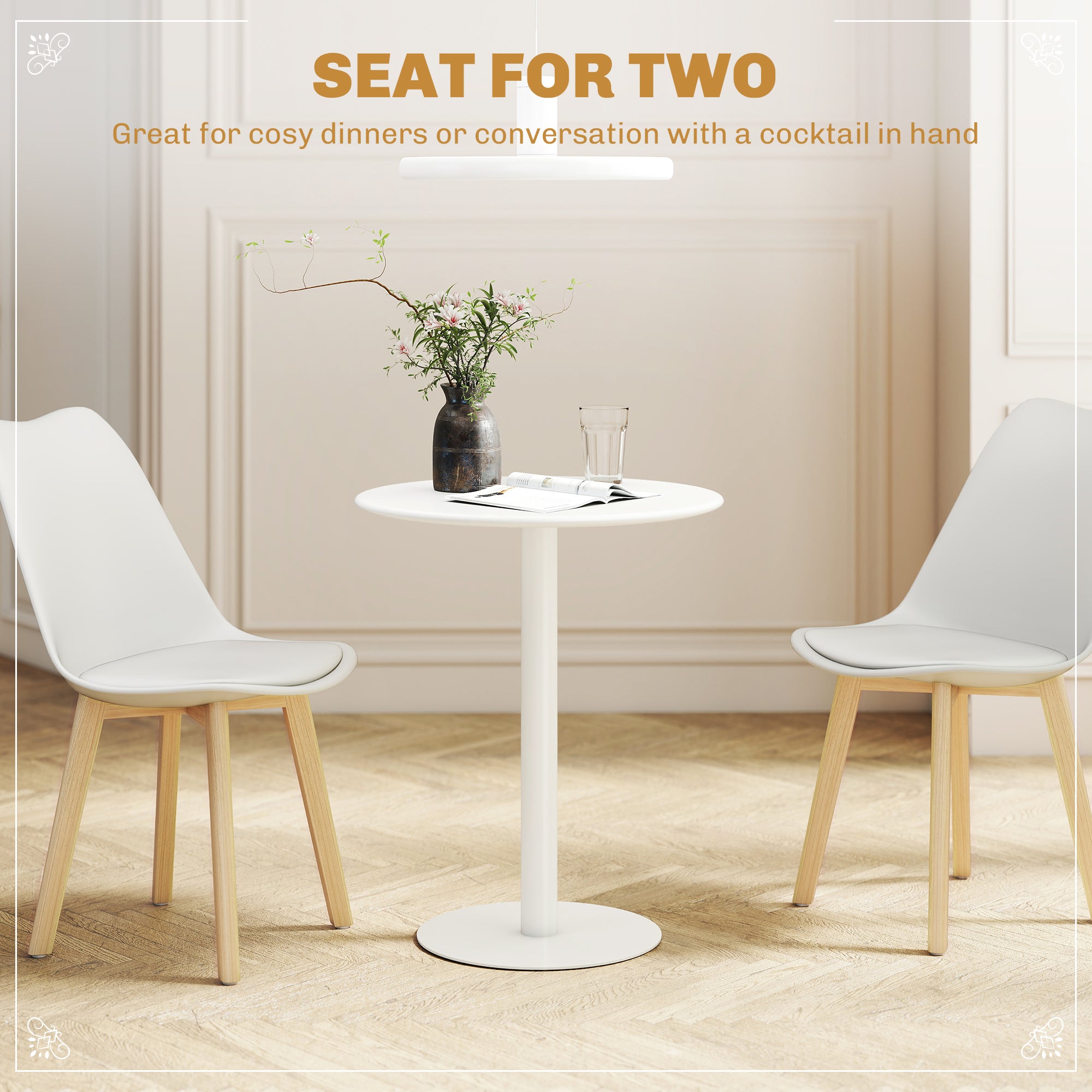 HOMCOM Dining Table, Round Kitchen Table with Steel Base for Living Room, Dining Room, 60 x 60 x 72cm, White 