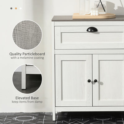 kleankin Bathroom Floor Cabinet, Freestanding Storage Cupboard with Drawer, Double Door Cabinet and Adjustable Shelf, White 