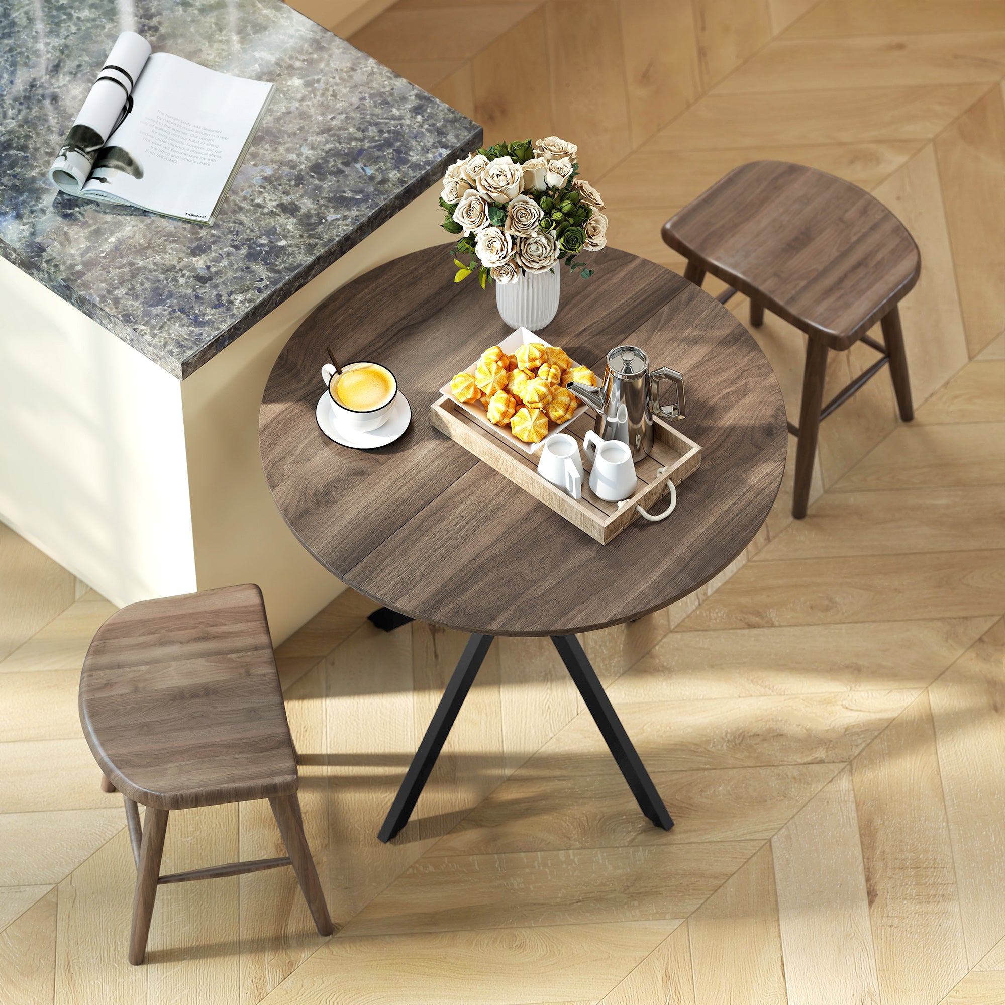 HOMCOM 80cm Industrial Round Dining Table - Brown 