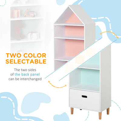 HOMCOM Kids Children Wooden Bookcase w/Drawer Bedroom Furniture Bookshelf Storage Rack Display Unit Toys Games Organisation Cabinet Pink Blue Back Panel 50 x 30 x 142 cm 