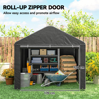 Outsunny 6.6 x 7.8ft Outdoor Garden Storage Shed, Waterproof Bike Tent with Roll-up Zipper Door, Galvanised Metal Frame, Portable Shed Shelter Carport for Motorcycle Garden Tools, Dark Grey 