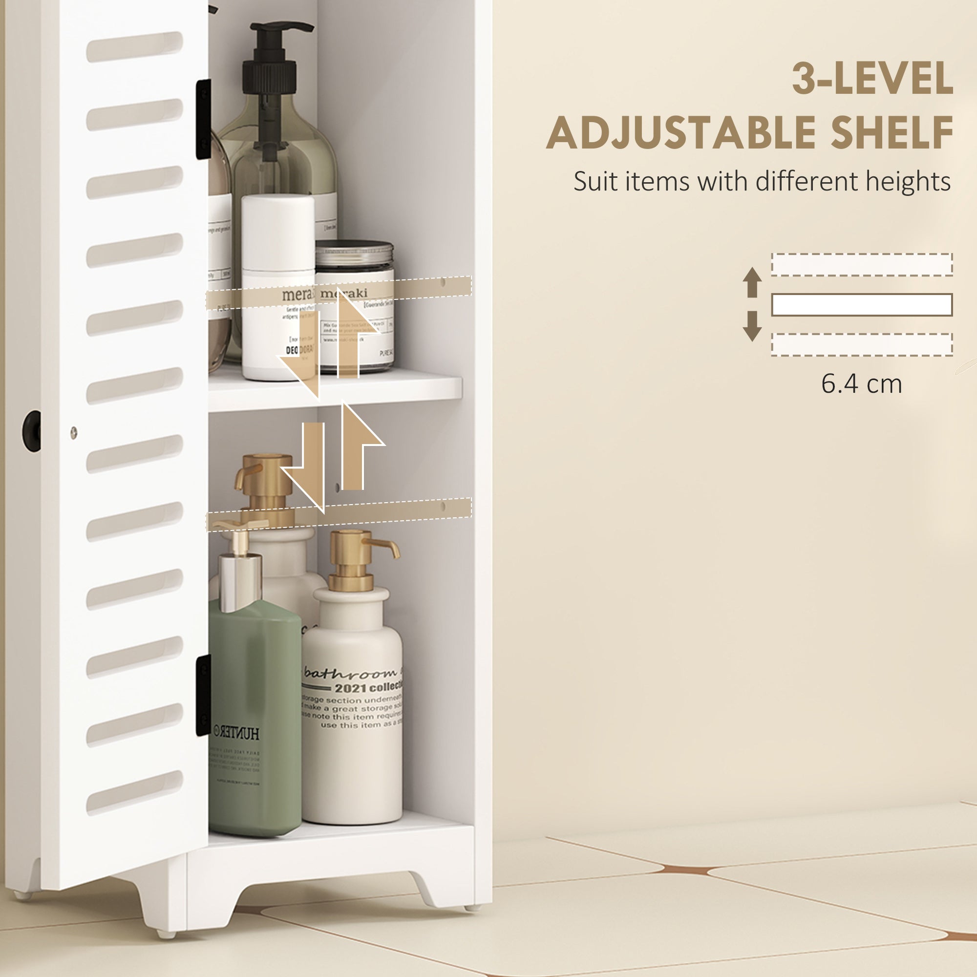 HOMCOM Bathroom Floor Cabinet, Bathroom Storage Unit with Louvered Door, Open Shelf, Adjustable Shelf, White, 22 x 20 x 75 cm 