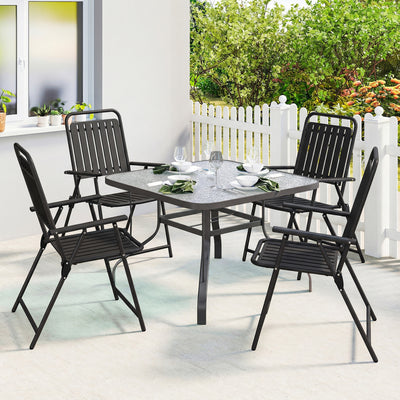 Outsunny Folding Garden Chairs, Garden Dining Chairs with Plastic Slatted Seat Back, Armrests, Steel Frame, Set of 4, Black 
