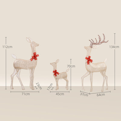 Outsunny Lighted Reindeer Christmas Decorations Outdoor, 3-Piece Light Up Deer Family Set of 3 with 283 LED Lights for Indoor, Lawn, Garden, Gold Tone 