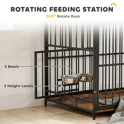 PawHut Dog Crate Furniture, Dog Cage with Rotatable Feeding Station and Storage Shelves, End Side Table Indoor Pet Kenne 