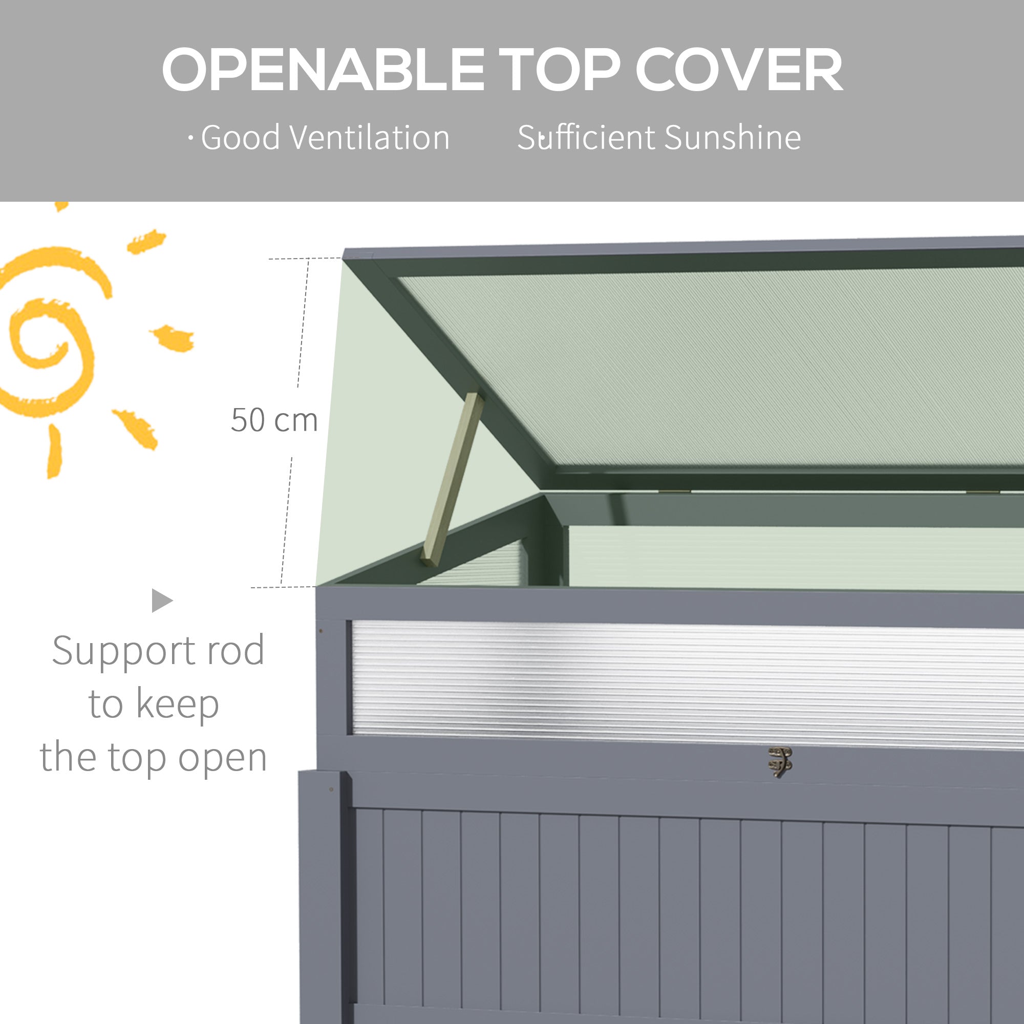 Outsunny Raised Garden Bed 2-IN-1 Wood Cold Frame Greenhouse with Elevated Garden Box, Openable Top for Flowers, Vegetables, Plants, Grey 