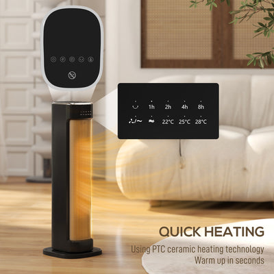 HOMCOM 2000W Ceramic Electric Heater with 3 Heat Settings, Timer - Black 