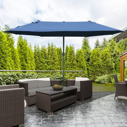 Outsunny 4.6M Sun Umbrella Canopy Double-sided Crank Sun Shade w/ Cross Base Dark Blue 