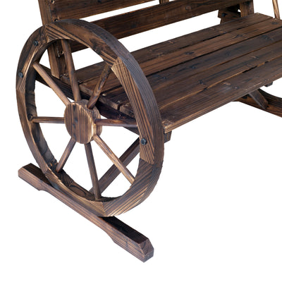 Outsunny 2 Seater Garden Bench with Wooden Cart Wagon Wheel Rustic High Back Brown 