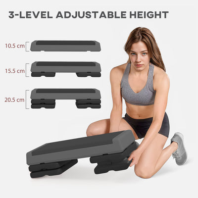 SPORTNOW Fitness Stepper, 3-Height Adjustable Aerobic Step, Non-Slip Exercise Step Board for Home Gym Office Workout, 10.5cm, 15.5cm, 20.5cm, Grey 