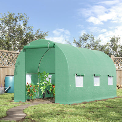 Outsunny 4.5m x 2m x 2m Walk-in Tunnel Greenhouse Garden Plant Growing House with Door and Ventilation Window, Green 