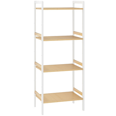 HOMCOM Four-Tier Bamboo Adjustable Shelf Storage Unit 