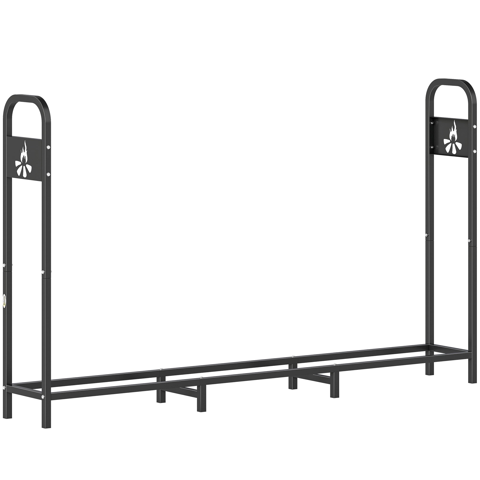 Outsunny 6.5 FT Steel Firewood Log Rack with 300 kg Capacity, Heavy Duty Indoor Outdoor Fireplace Wood Storage Shelf, Log Holder/Stand with Extra Support Legs, Decorative Bonfire Pattern, Black 