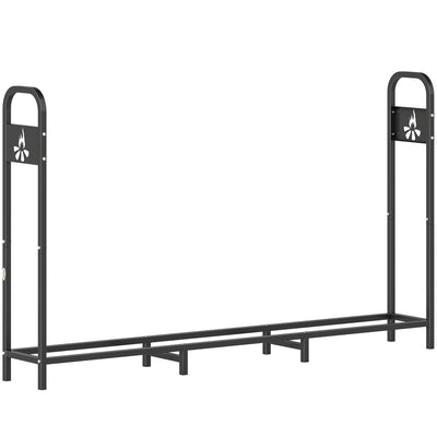 Outsunny 6.5 FT Steel Firewood Log Rack with 300 kg Capacity, Heavy Duty Indoor Outdoor Fireplace Wood Storage Shelf, Log Holder/Stand with Extra Support Legs, Decorative Bonfire Pattern, Black 