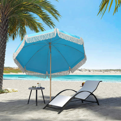 Outsunny 1.7 m Beach Umbrella with Sand Anchor, 30° Tilting Fringed Beach Garden Parasol with Adjustable Height, Grey 