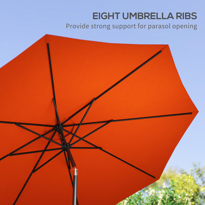 Outsunny 3(m) Garden Parasol Umbrellas, Outdoor Sun Shade with 8 Ribs, Tilt and Crank Handle for Balcony, Bench, Garden, Orange 