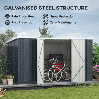 Outsunny 11 x 5.6ft Galvanised Steel Garden Shed, Metal Shed, Garden Storage Shed with Lockable Doors and Gloves for Outdoor Patio, Garden, Grey 