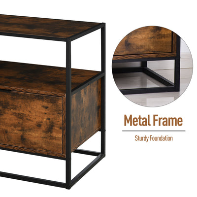 HOMCOM Industrial-Style Side Table w/ Drawer Open Shelf Steel Frame Large Base Two-Tone Retro Stylish Home Furniture Bedroom Living Room 