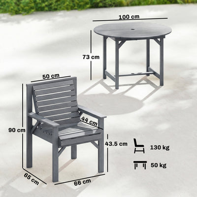Outsunny 5 Pieces Garden Dining Set with Parasol Hole, Round Outdoor Table and Chairs, 4 Seater Wooden Garden Furniture, Grey 