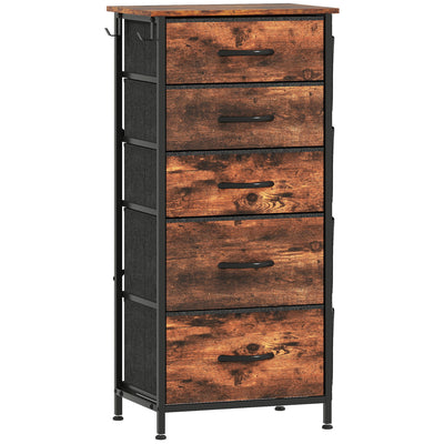 HOMCOM Chest of Five Fabric Drawers - Rustic Brown 