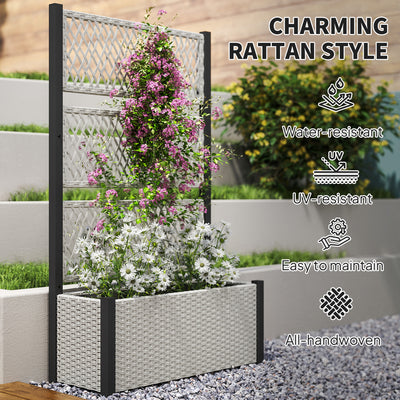 Outsunny Garden Planter Box with Trellis, Liner for Climbing Plants, Vegetables, Flowers, 90 x 35 x 148 cm, Mixed-grey 