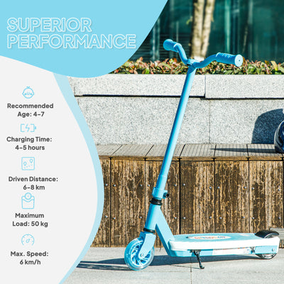 AIYAPLAY Electric Scooter for Kids Ages 4-7, with Auxiliary Rear Wheels, Flashing LED Light and Electric Brake, Kids Electric Scooter for Boys Girls, 6 KM/H & 8 KM, Blue 