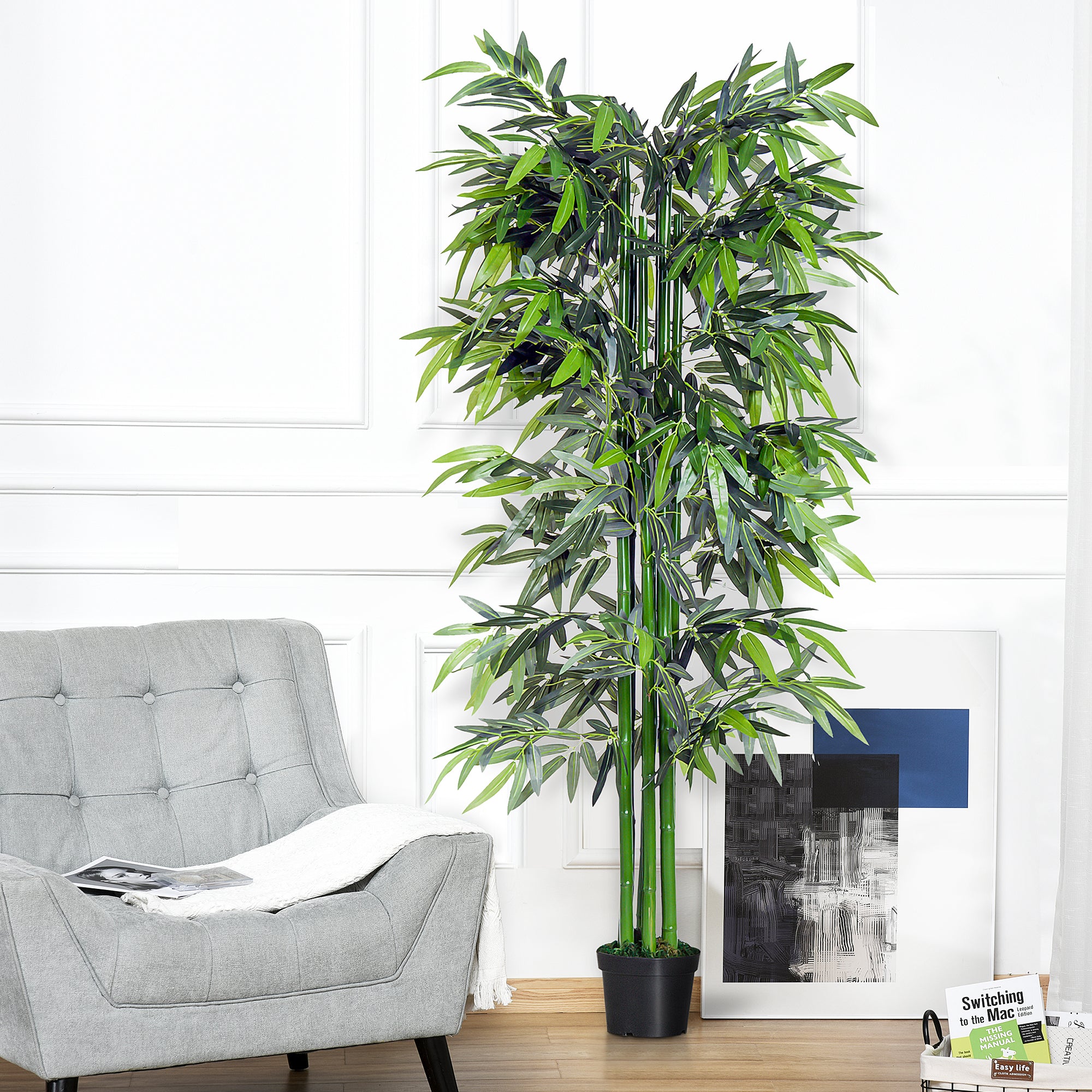 Outsunny 6ft Artificial Bamboo Tree Plant Greenery in A Pot for Home Office Planter 1.8M 