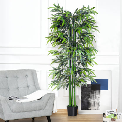 Outsunny 6ft Artificial Bamboo Tree Plant Greenery in A Pot for Home Office Planter 1.8M 