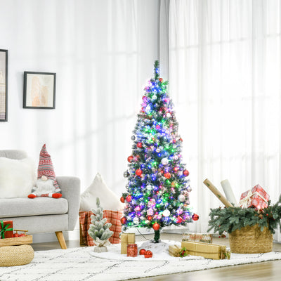 HOMCOM 5FT Tall Prelit Pencil Slim Artificial Christmas Tree with Realistic Branches, 250 Colourful LED Lights and 408 Tips, Xmas Decoration, Green 