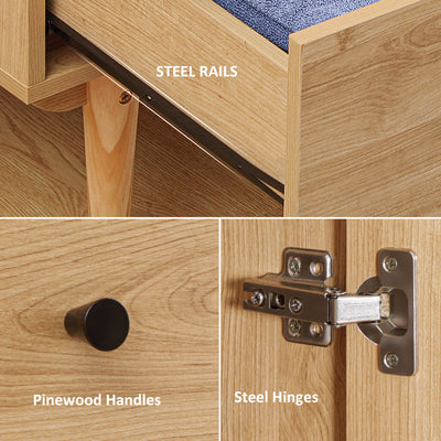 HOMCOM Wardrobe with 2 Doors, 2 Drawers, Hanging Rail for Bedroom Clothes Storage Organiser, 80x52x180cm, Natural Tone 
